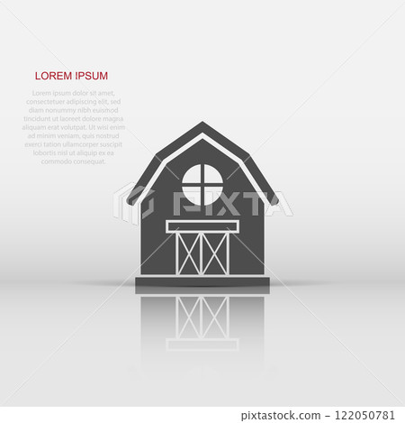 Barn icon in flat style. Farm house vector illustration on white isolated background. Agriculture storehouse business concept. 122050781