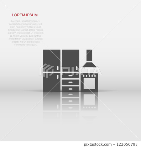 Kitchen furniture icon in flat style. Cuisine vector illustration on white isolated background. Cooking room business concept. Kitchen furniture icon in flat style. Cuisine vector illustration on white isolated background. Cooking room business concept. 122050795