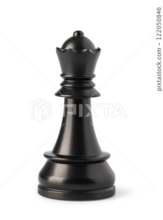 Black queen chess piece standing on white background Black queen chess piece standing on white background 122050846