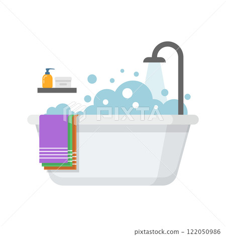 Bath icon in flat style. Bathroom vector illustration on isolated background. Bathtub sign business concept. Bath icon in flat style. Bathroom vector illustration on isolated background. Bathtub sign business concept. 122050986