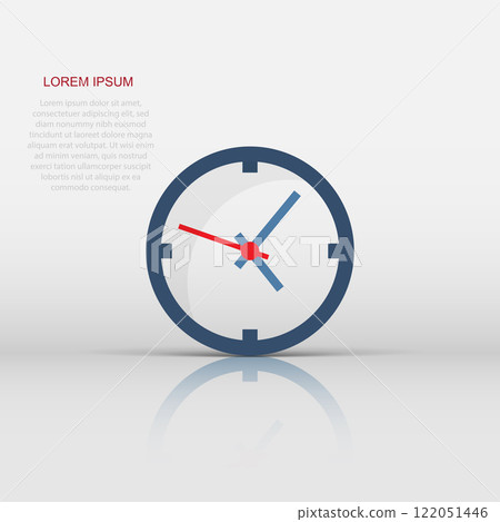 Clock sign icon in flat style. Time management vector illustration on white isolated background. Timer business concept. Clock sign icon in flat style. Time management vector illustration on white isolated background. Timer business concept. 122051446