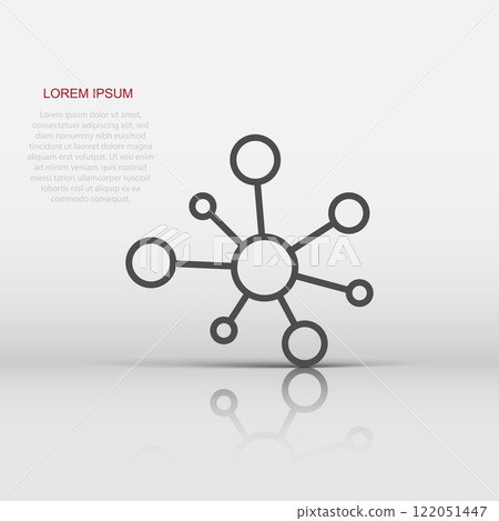 Hub network connection sign icon in flat style. Dna molecule vector illustration on white isolated background. Atom business concept. Hub network connection sign icon in flat style. Dna molecule vector illustration on white isolated background. Atom business concept. 122051447