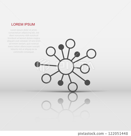 Hub network connection sign icon in flat style. Dna molecule vector illustration on white isolated background. Atom business concept. Hub network connection sign icon in flat style. Dna molecule vector illustration on white isolated background. Atom business concept. 122051448
