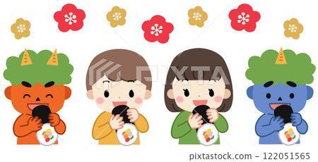 節分節上惡魔和孩子吃江八卷的插圖 節分節上惡魔和孩子吃江八卷的插圖 122051565