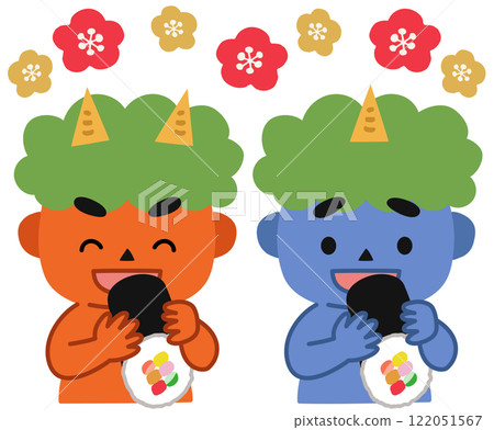Illustration of demons eating ehomaki on Setsubun 122051567