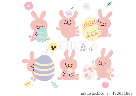 Hand-drawn rabbit and Easter egg illustration set 122051662
