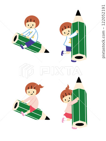 Pencil and children (boys and girls) Pencil and children (boys and girls) 122052191