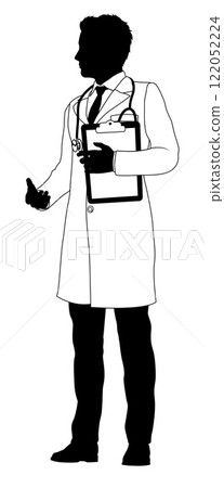 Doctor Man and Clipboard Medical Silhouette Person Doctor Man and Clipboard Medical Silhouette Person 122052224