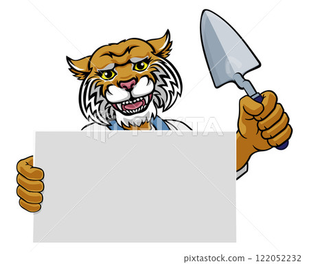 Bricklayer Wildcat Trowel Tool Handyman Mascot 122052232