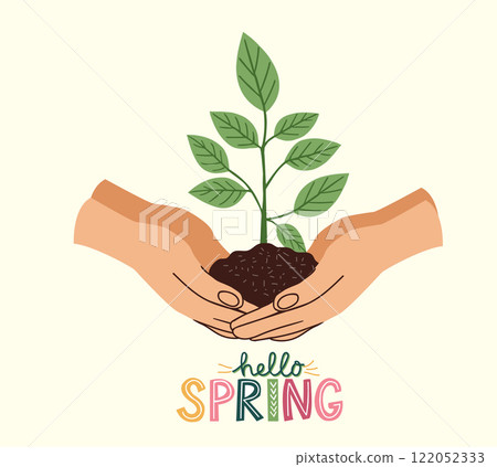Two Hands Holding Planting a small sapling Two Hands Holding Planting a small sapling 122052333