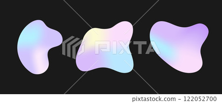 Set of Freeform or irregular blob. Collection of abstract amoeba. Holographic elements for design decoration. Vector illustrations isolated on transparent background 122052700