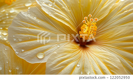 Close-up of a yellow hibiscus flower. Created with Generative AI. Close-up of a yellow hibiscus flower. Created with Generative AI. 122052950