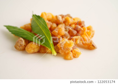 Frankincense or olibanum aromatic resin used in incense and perfumes. 122053174