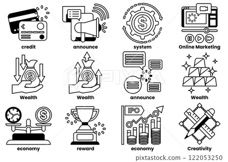 Set of illustrations in the concept of business in line style 122053250