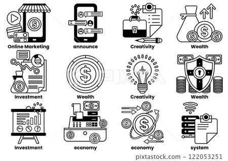 Set of illustrations in the concept of business in line style Set of illustrations in the concept of business in line style 122053251