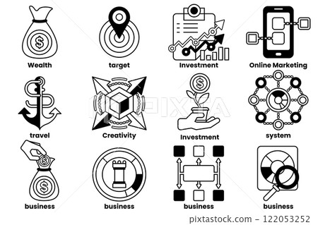 Set of illustrations in the concept of business in line style Set of illustrations in the concept of business in line style 122053252