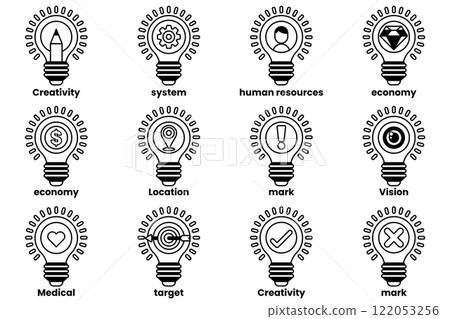 Set of illustrations in the concept of light bulbs in various situations in line art style 122053256