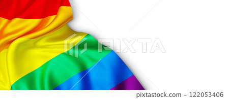 Pride month concept design of rainbow flag isolated on white background with copy space 3D render Pride month concept design of rainbow flag isolated on white background with copy space 3D render 122053406