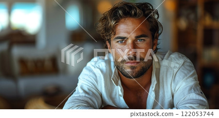 Portrait of a Handsome Young Man with a Thoughtful Expression 122053744