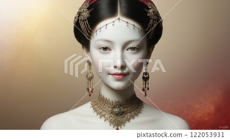 A symbol of traditional beauty - a woman with graceful and delicate decoration 122053931