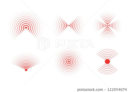 Sonar sound waves icons wireless wifi, radial line media, Radio, radar station signal. Scan, rings circle ripples Sonar sound waves icons wireless wifi, radial line media, Radio, radar station signal. Scan, rings circle ripples 122054074
