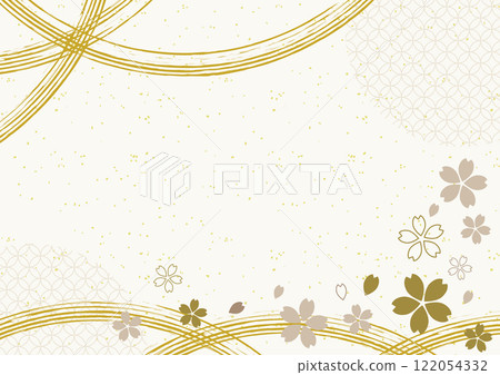 Spring Japanese-style background material with cherry blossoms and Japanese patterns 1 122054332