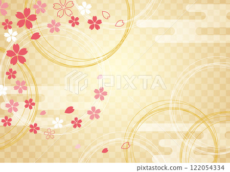 Japanese style spring background material with cherry blossoms blooming 3 122054334