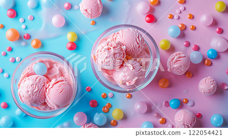 Pink Ice cream with candy Pink Ice cream with candy 122054421