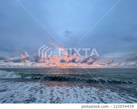 Ocean and sky cloud. Atmosphere cloudscape outdoors scenery background 122054439