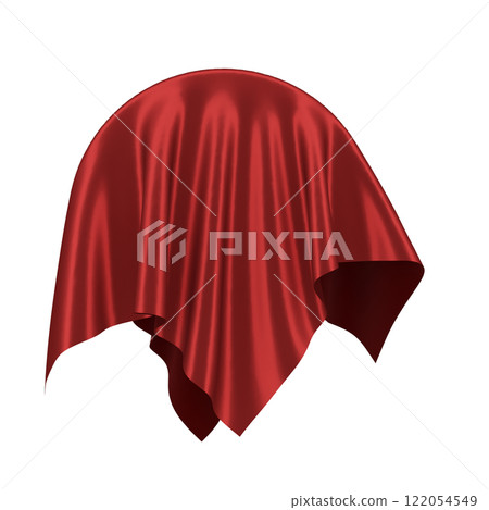 Red silk fabric draped over a round object on white background Red silk fabric draped over a round object on white background 122054549