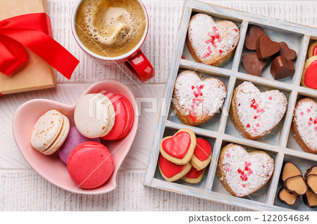 A charming selection of heart-shaped sweets neatly arranged in a box A charming selection of heart-shaped sweets neatly arranged in a box 122054684