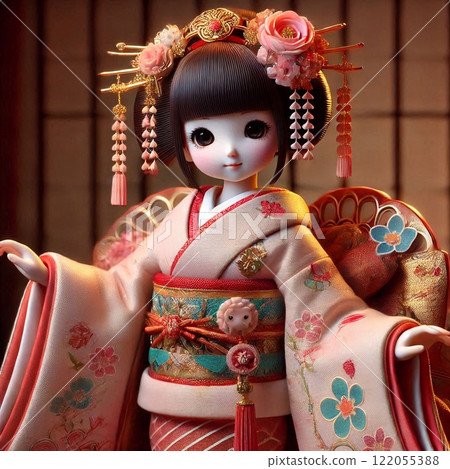 A doll dressed in a gorgeous kimono A doll dressed in a gorgeous kimono 122055388