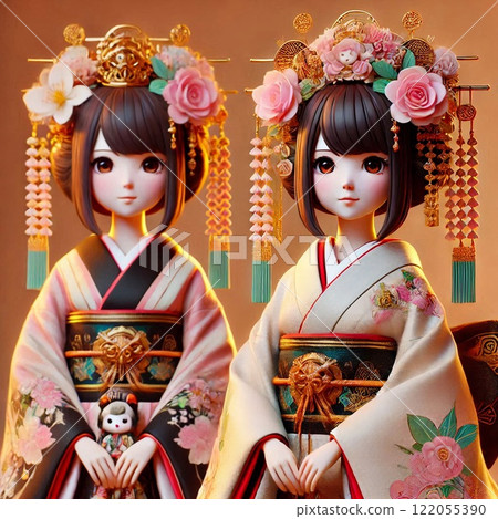 穿著華麗和服的日式娃娃 122055390