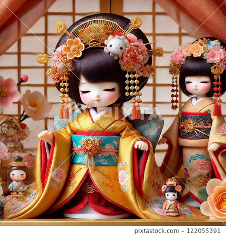 穿著華麗和服的日式娃娃 122055391