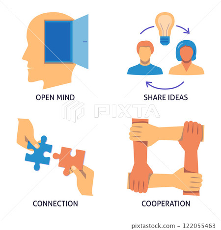 Collaboration and support flat icon set 122055463