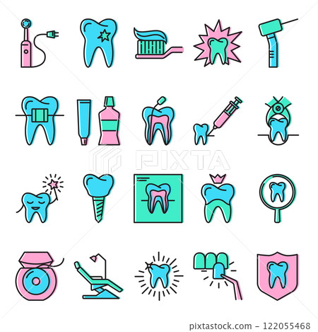 Stomatology icon set in line style with color 122055468