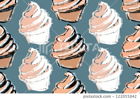 A Whimsical and Colorful Pattern Featuring Ice Cream Cones Against a Bright Blue Background 122055842