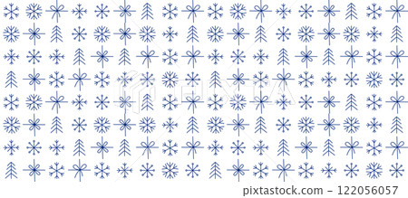 Christmas-themed pattern with snowflakes and decorative symbols. 122056057