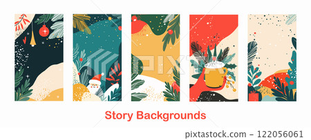 Abstract Social Media Story Backgrounds with Santa and Festive Foliage Abstract Social Media Story Backgrounds with Santa and Festive Foliage 122056061