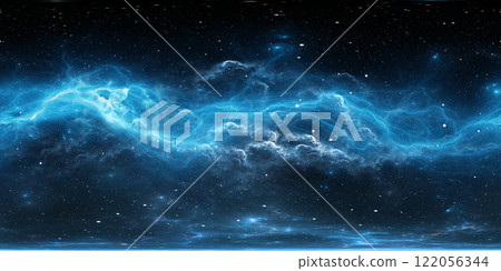 360 degree space background with nebula and stars, equirectangular projection, environment map. HDRI spherical panorama. 122056344
