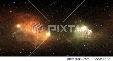 360 degree space background with nebula and stars, equirectangular projection, environment map. HDRI spherical panorama. 122056345