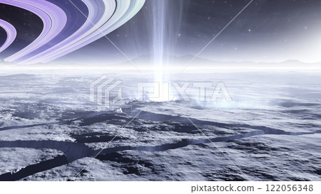 Enceladus, moon of the planet Saturn with water geysers, water vapor plumes. 122056348