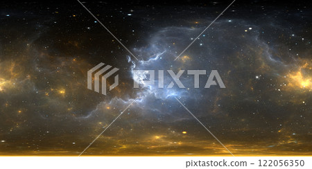 360 degree stellar system and gas nebula. Panorama, environment 360 HDRI map. Equirectangular projection, spherical panorama. Virtual reality background. 122056350