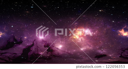 360 degree stellar system and gas nebula. Panorama, environment 360 HDRI map. Equirectangular projection, spherical panorama. Virtual reality background. 360 degree stellar system and gas nebula. Panorama, environment 360 HDRI map. Equirectangular projection, spherical panorama. Virtual reality background. 122056353