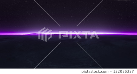 360 degree starry night sky texture, night alien desert landscape. Equirectangular projection, environment map, HDRI spherical panorama. 122056357