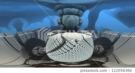 360 degree alien time machine, abstract background, equirectangular projection, environment map. HDRI spherical panorama 122056366