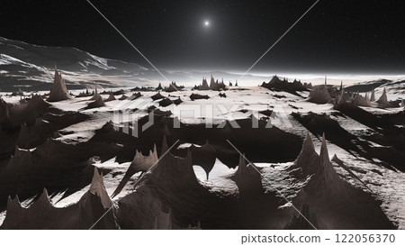 View of Pluto mountains and icy plains View of Pluto mountains and icy plains 122056370