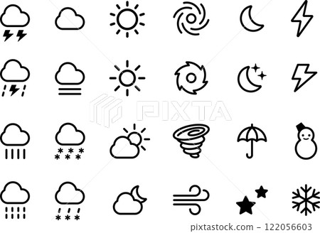 Weather icon mark illustration set monochrome Weather icon mark illustration set monochrome 122056603