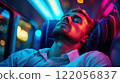 Exhausted bus passenger napping. High quality illustration 122056837