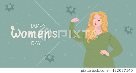 Womens day banner with plus size lady.  Womens day banner with plus size lady.  122057140